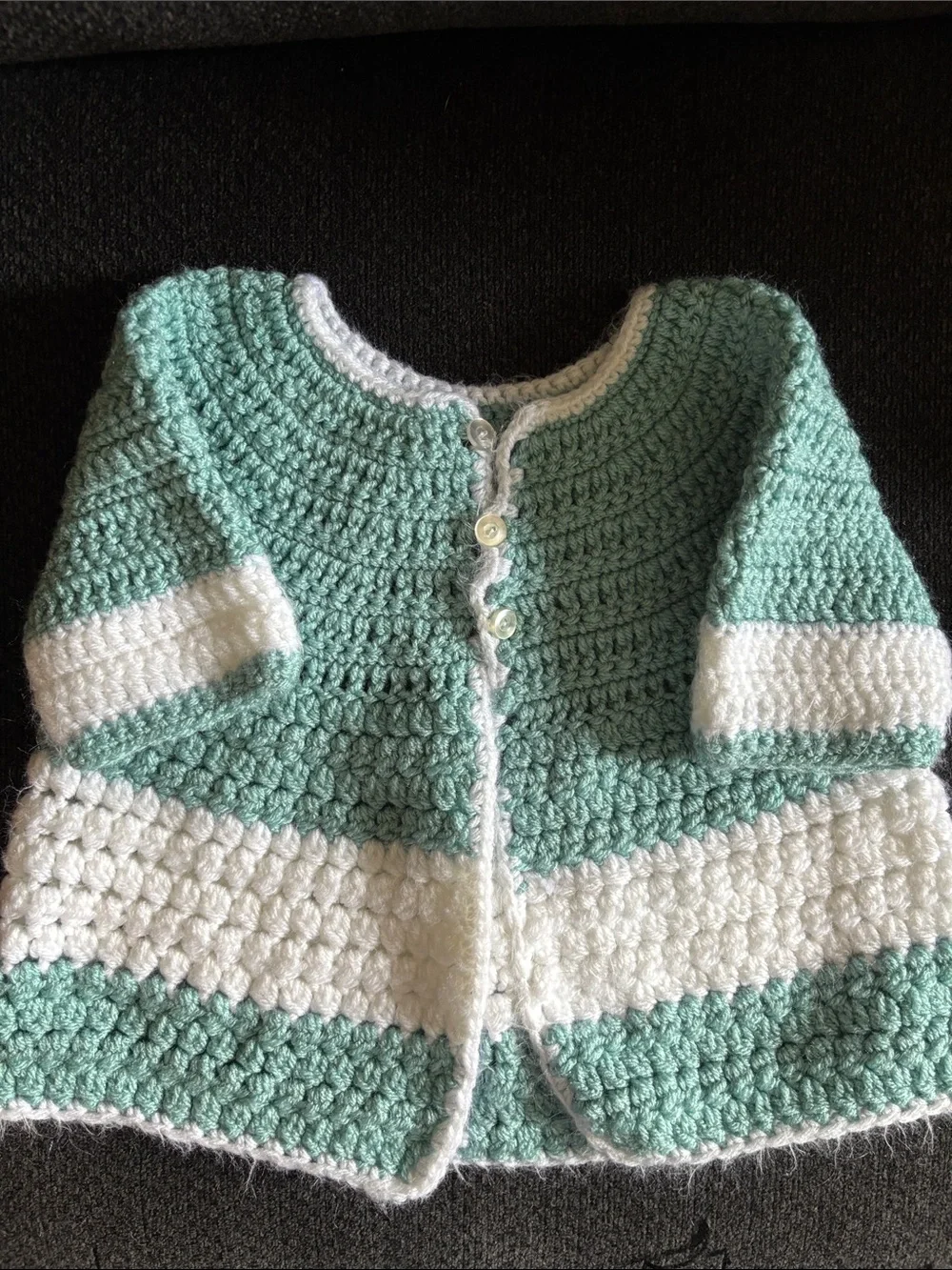 Handmade Crocheted Baby Cardigan Set in Mint Green & White - Picture 2 of 7